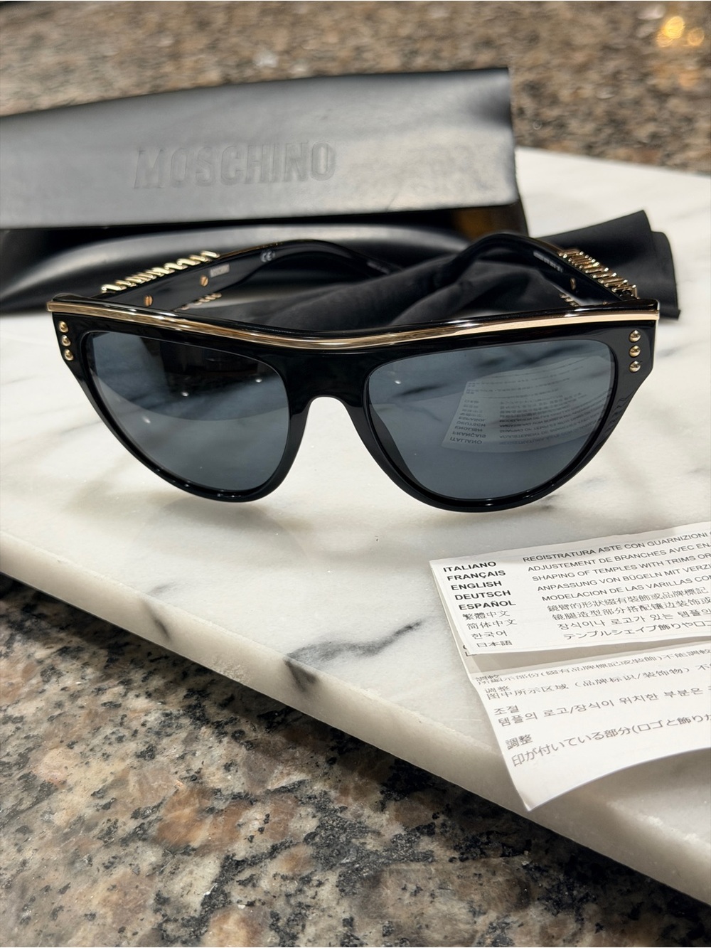 Moschino Black Sunglasses with Gold Logo Accents